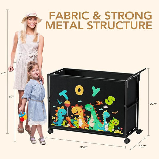 BBLIKE Toy Box for Kids - 200L Extra Large Toy Chest Storage with Wheels for Boys and Girls, Toy Organizer Bin for Stuffed Animals, Toy Basket for Bedroom, Nursery, Living Room, Playroom, Black