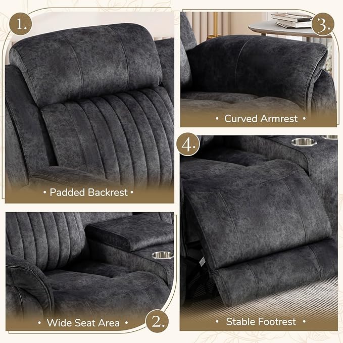 Power Reclining Loveseat with Zero Gravity, Adjustable Headrest, Electric Reclining Loveseat with Console, USB/Type-C Ports, Power Loveseat Recliner Sofa for Living Room (Grey, Loveseat)