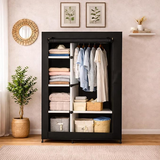 Simple Deluxe Wardrobe with lid, Clothes Rack for Hanging Clothes, 40.7"W x 17.5"D x 64.2"H Garment Rack,Max Load 143LBS,Black Rack with Black Cover