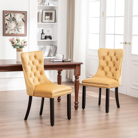 Hixkol Velvet Dining Chairs Set of 2,Upholstered Dining Chairs with Ring Pull Trim and Button Back,Modern Seating for Kitchen, Bedroom & Living Room(Gold)