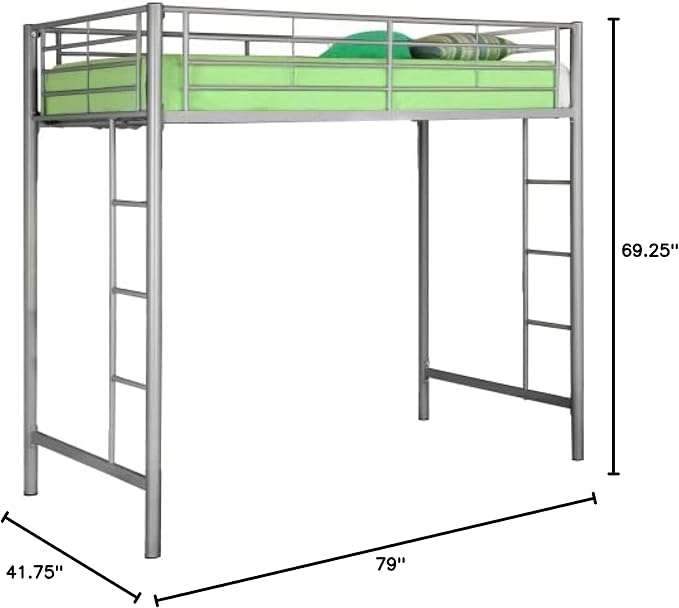 Walker Edison Elodie Urban Industrial Twin Over Twin Metal Bunk Bed, Twin Over Twin, Silver
