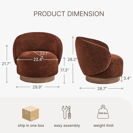KISLOT Swivel Accent Chair Modern Round Barrel Armchair with Upholstered Performance Fabric for Living Room Bedroom Waitingroom,1 Box,Red