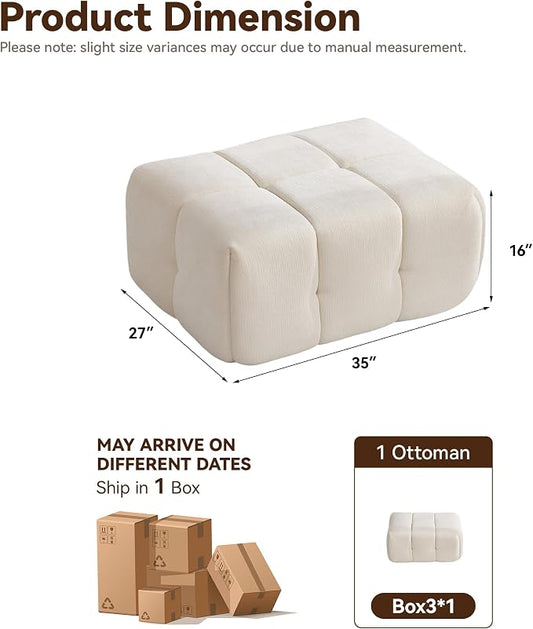 Large Boneless Ottoman, Upholstered Cloud Ottomans for Couch, Oversized Modern Foot Rest for Sectional Couches for Living Room, Foot Stools No Assembly Required, Tufted Ottoman, Beige