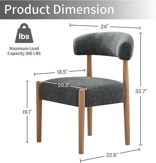 VKNOW Wooden Dining Chairs Set of 4 with Curved Open Back, Black | Natural Rubberwood Legs, Soft Chenille Fabric, Thickened Cushion, For Adults and Family, Dining Room, Kitchen, No Wobble