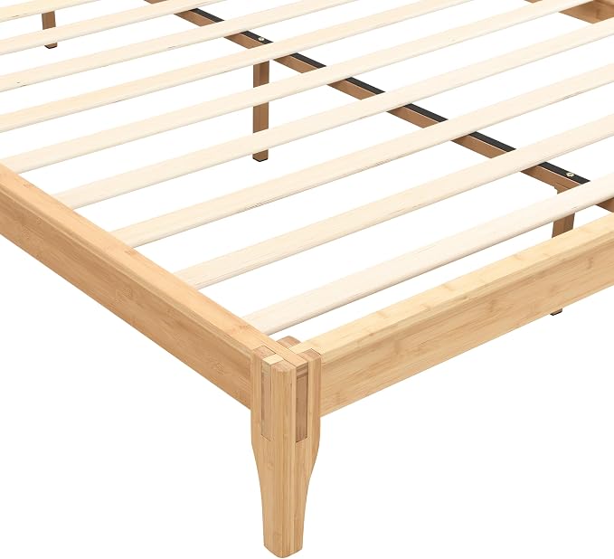 Merax Full Size Bamboo Platform Bed, Mid-Century Modern Bed Frame with Wood Slat Support, No Box Spring Needed, Easy Tool-Free Assembly, Natural