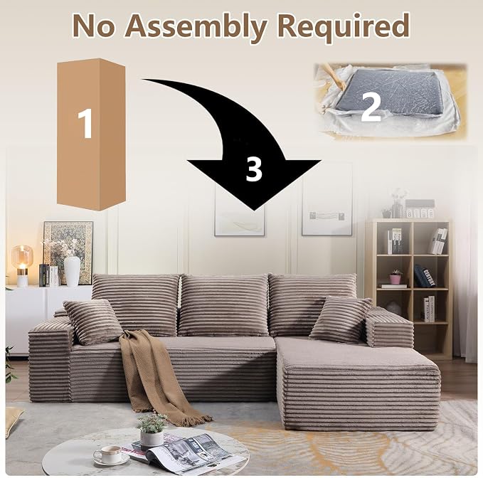 107.5" Cloud Sectional Couch with L-Shape Chaise, Modern Cloud Couch with Deep Seat, Modular Sectional Couches for Living Room, Apartment, Office, No Assembly Required