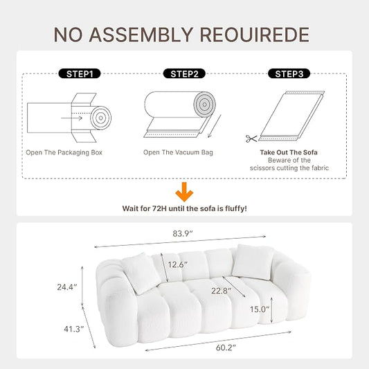 KISLOT 84" Boneless Couch No Assembly Required Loveseat Sofa Modern Deep Seat Cloud Couch Modern Compressed Sofa Oversized Upholstered 3-Seater for Living Room Bedroom