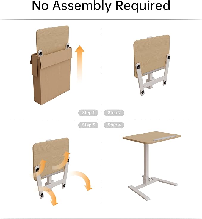 alawooder 25" Mobile Folding Desk: Pneumatic Sit-Stand, No Assembly | 29-42" Height Adjustable Rolling Laptop Desk, Hidden Wheels, 0-90° Tilt Top. Ideal for Home Office, Craft & Study.