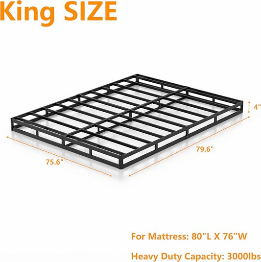 DORITRON Low Profile King Box Spring 4 Inch, 3000lbs Heavy Duty King Size Box Spring Bed Base Metal Mattress Foundation, Easy Assembly, Noise Free