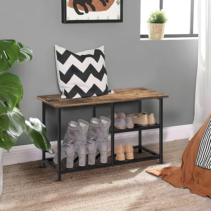 Shoe Rack Bench for Entryway 3-Tier, Free Standing Shoe Racks, Narrow Shoe Rack Shoe Storage Shelf with Boot Organizer, Rustic Shoe Rack for Small Spacesh with Wood Bench