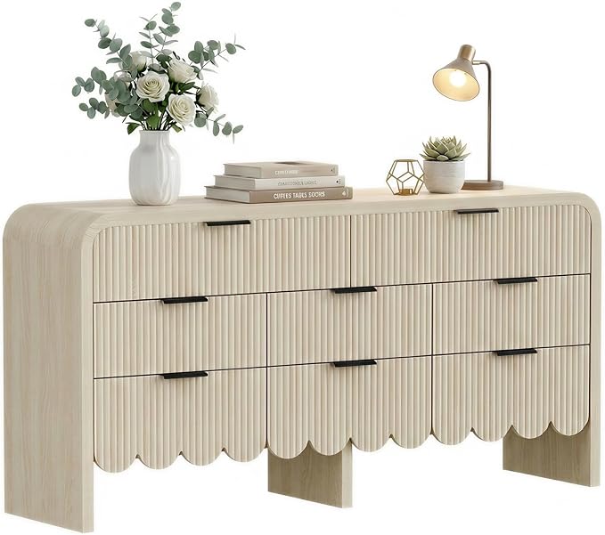 Fluted 8-Drawers Dresser for Bedroom, 59” Farmhouse Chest of Drawers with Thickened Wooden Board,Baby Dresser for Kids Storage for Clothes