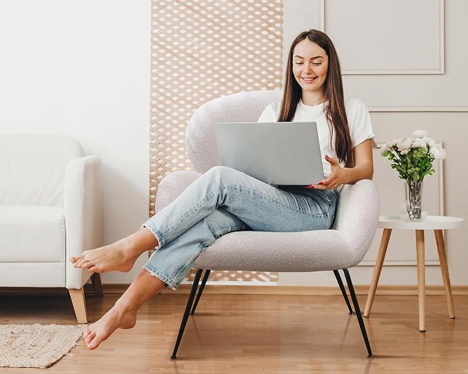 Small Accent Chair Set of 2,Sherpa Chair with Love Back, Boucle Chairs with Metal Legs, Comfy Modern Reading Chairs/Sherpa Accent Chair with Thick High-Elastic Sponge/Cream Style Room (White)