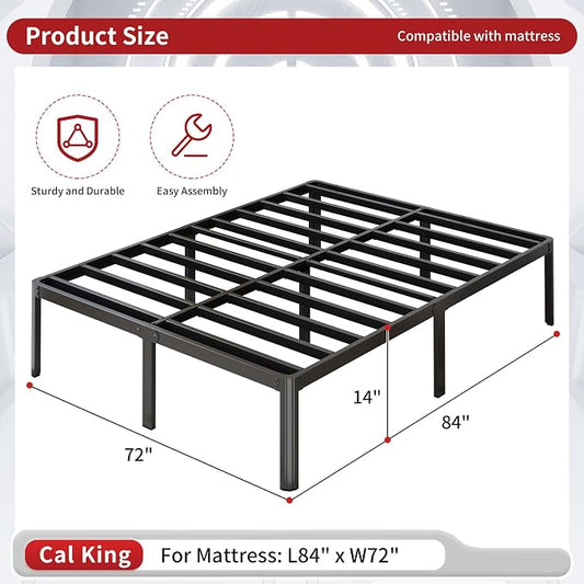 Yicensen 14 Inch California King Bed Frames No Box Spring Needed, Heavy Duty Cal King Metal Platform Bed Frame with Rounded Corner Legs, Easy Assembly, Noise Free, Black
