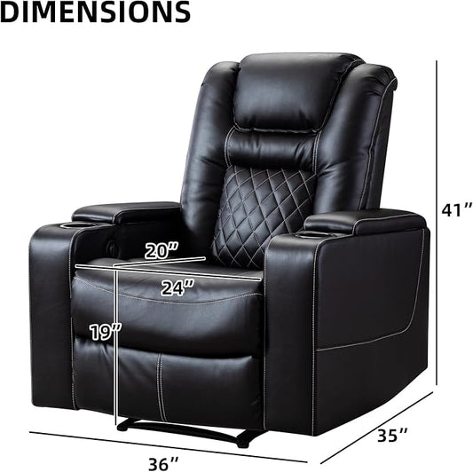 CANMOV Electric Power Recliner Chair Set of 2, Breathable Leather Home Theater Seating with Hidden Arm Storage, Power Recliner Chair for Living Room with USB Ports and Cup Holders,Black