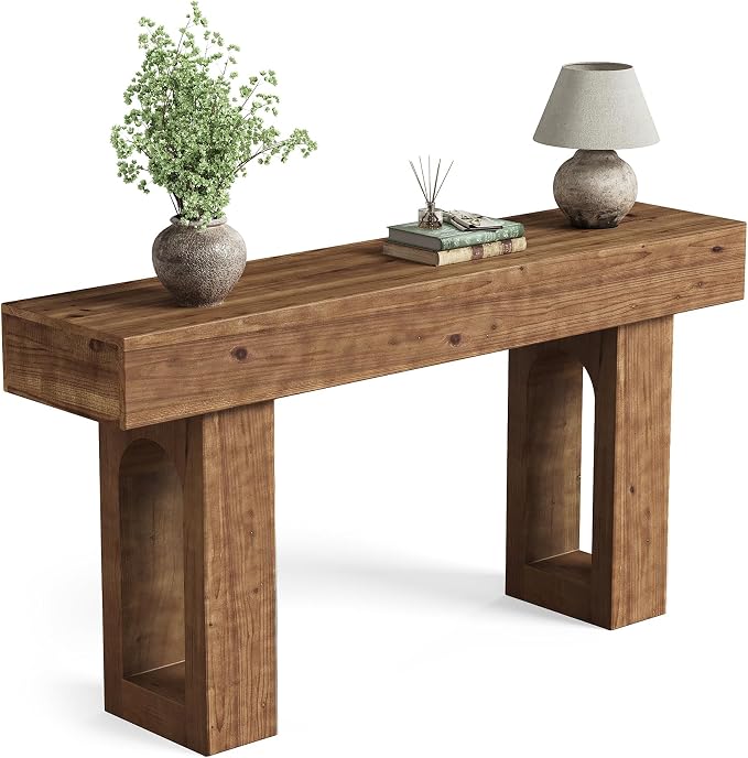 Solid Wood Console Table, 63-Inch Long Farmhouse Entryway Table, Sofa Console Behind Couch, for Foyer, Hallway, Living Room, Dark Brown