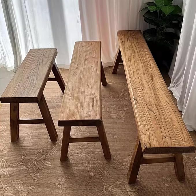 Narrow Entryway Bench Farmhouse Wood End of Bed Bench 20" 32" 39" 47" 55" 63" 71" 79" Sturdy Stable Skinny Long Benchs for Bedroom Hallway Dining Room Porch Easy to Assemble Natural Finish(32")