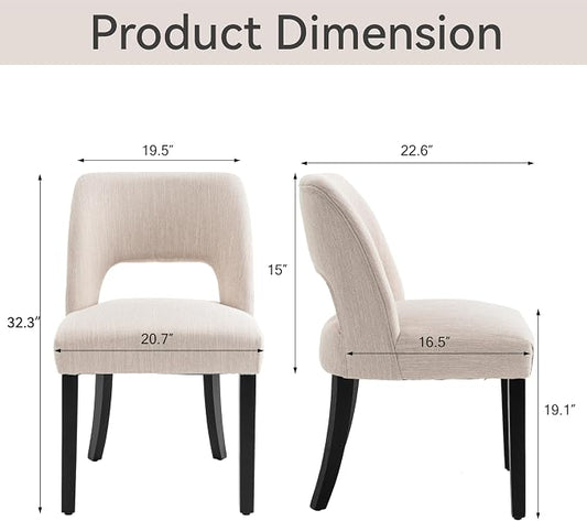 VKNOW Wooden Dining Chairs Set of 2, Modern Fabric Upholstered Dining Room Chair Kitchen Chairs, Farmhouse Dinner Chair for Kitchen Dining Room, Beige-Black Legs