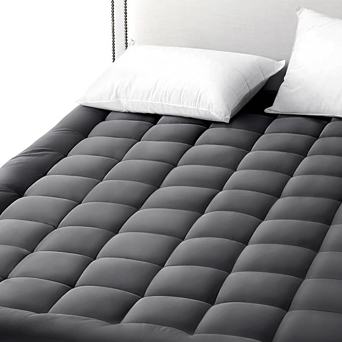 EASELAND King Size Mattress Pad Pillow Cooling Top Mattress Cover Quilted Fitted Protector Cotton Top 8-21" Deep Pocket (78x80 Inches, Dark Grey)