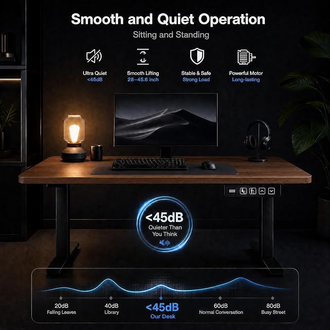 Grandder 63x32 Large Electric Standing Desk, Height Adjustable Computer Desk with 2 Memory Presets, 31.5" Deep Desktop Sit Stand Desk Home Office Desk Workstation Table with Hooks, Walnut
