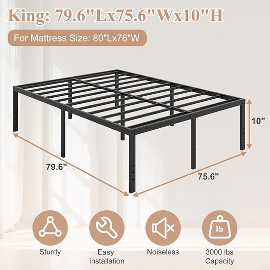 HOBINCHE 20 Inch King Size Bed Frame, No Box Spring Needed, Heavy Duty Black Metal Platform Mattress Foundation with Steel Slats, Non-Slip Noise Free Easy Assembly, Large Storage