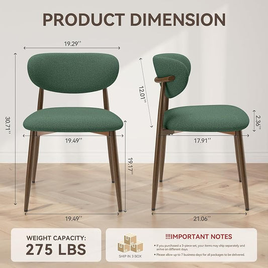 MALOL Dining Chairs Set of 6, Curved Back Kitchen Room Chairs with Metal Legs and Anti Slip Pads, Upholstered Dining Chair for Home and Restaurant, Green