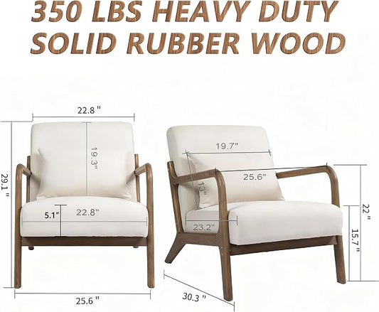 Modern Accent Chair with Wooden Frame & Linen Fabric, Mid Century Modern Chair with Lumbar Pillow, Cozy Accent Chair for Living Room, Bedroom, Reading Nook or Small Spaces