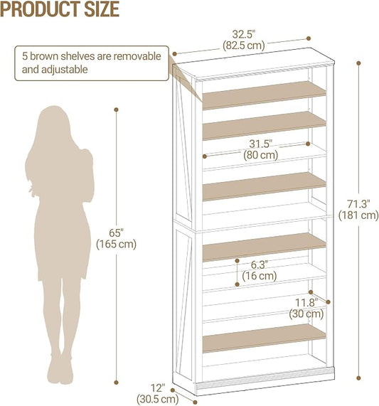 Hzuaneri Shoe Storage Cabinet, 10 Tiers Freestanding Shoe Cabinets, Wooden Shoes Rack with Cubby, 36-40 Pairs, Farmhouse Tall Shoes Cubby Organizer for Entryway, Living Room, White SR59203X