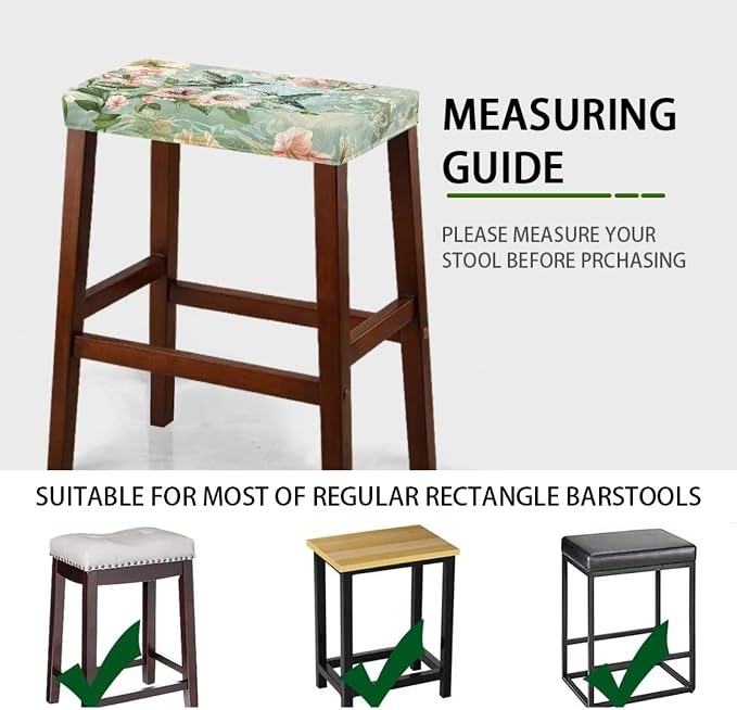 Bar Stool Chair Covers Rectangle Hummingbird Spring Flower Bar Stool Covers Set of 2 Vanity Stool Covers Stretch Washable Saddle Bar Stool Slipcover Bench Seat Protector with Elastic Bands