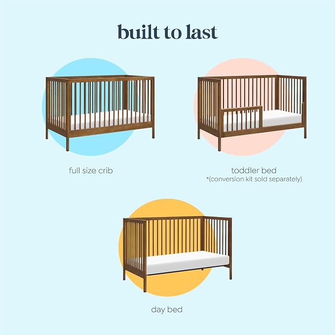 Davinci Birdie 3-in-1 Convertible Crib, GREENGUARD Certified, Walnut | Converts to Toddler Bed & Daybed, 4 Adjustable Mattress Heights - Conversion Kit Sold Separately - Easy to Assemble