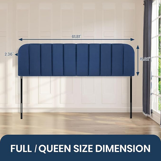 Queen Headboard Only - Upholstered Headboard for Bed, Easy Assembly, Velvet Covered Sponge, Place Between Bed & Wall, Adjustable Metal Legs with Non-Slip Pads, Blue