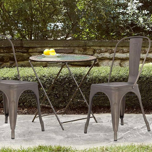 FDW | Set of 4 Metal Dining Chairs | Bronze | Stackable Tolix Side Chairs with Backrest | Scratch-Resistant | Non-Slip Feet | Indoor/Outdoor Use | 330 lbs Capacity | Ideal for Kitchen & Restaurant