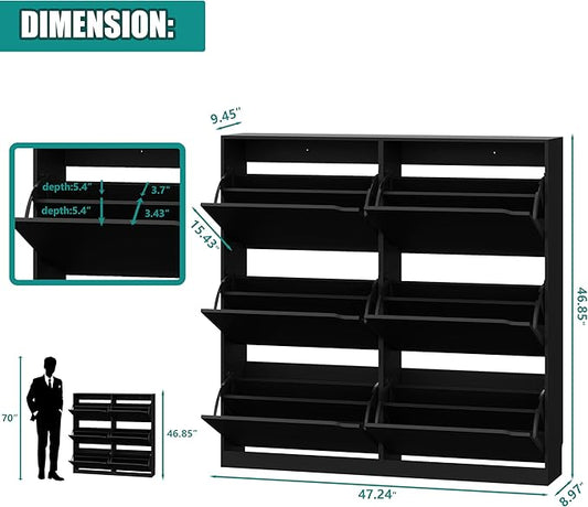 Xixini Shoe Storage Cabinet for Entryway with 6 Flip Drawers, Sturdy Wood Hidden Shoe Storage, Freestanding Narrow Slim Shoe Organizer for Front Door Entrance, Living Room, Hallway, Bedroom, Black