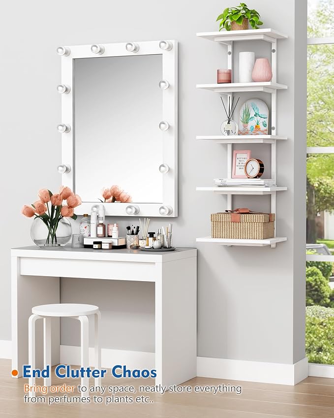 Harwaya White 5 Tier Wall Shelf Unit for Shoes Display, Lack Wall Bookshelf for Bedroom, Vertical Tiered Floating Book Shelves for Office Living Room Bathroom Vanity Kitchen Closet Purses Bags