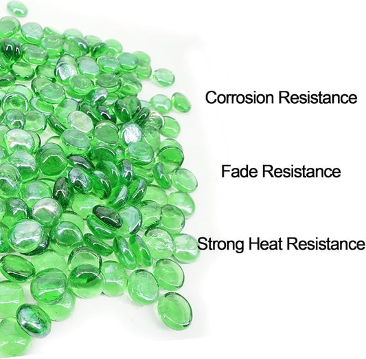 Fire Glass 5 Pound Green Glass Beads for Fire Pit 1/2 inch Tempered Glass Rocks