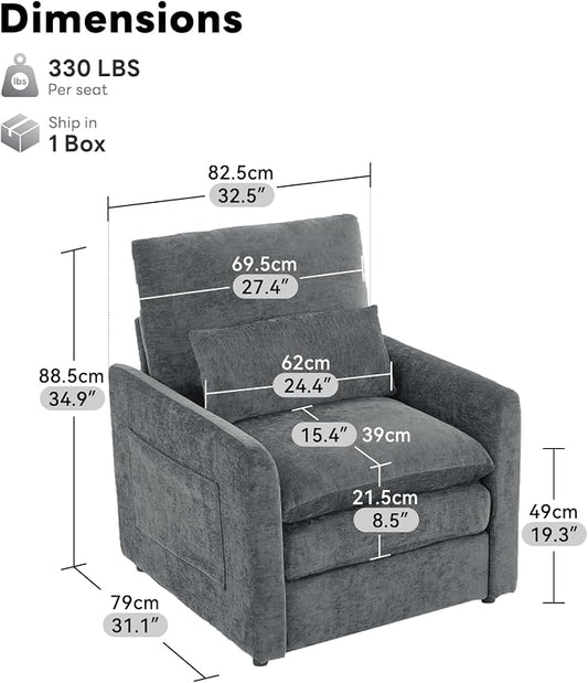 Iroomy Modern Accent Armchair – Cloud-Like Single Sofa with Pocket Spring Seat, Soft Chenille Fabric, Removable Cover, Cozy Lumbar Support for Living Room, Bedroom, Apartment, Gray