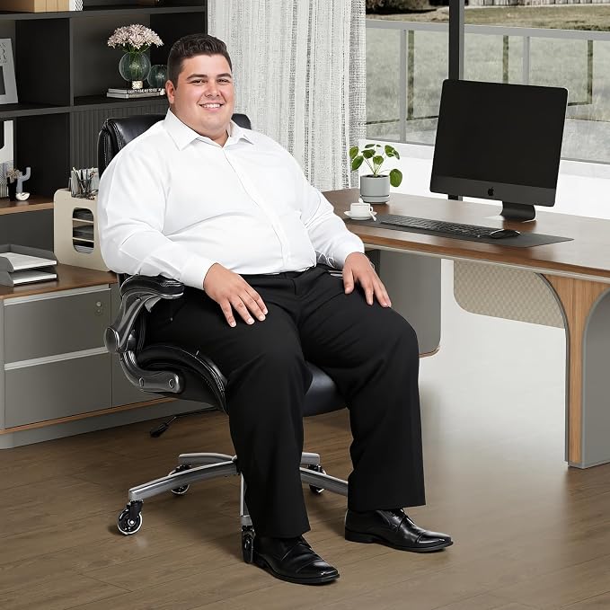 MALOL Ergonomic High-Back Executive Office Chairs, Heavy Duty Home Computer Chair with Lumbar Support, Flip-Up Arms, and PU Leather Upholstery, Black