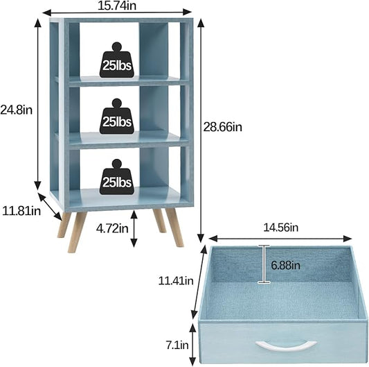 Aenuert Night Stand, Blue Nightstand with Drawer, Side Table with Open Storage, 3-Tier Modern End Table, Bedside Table for Small Space, Living Room, Bedroom