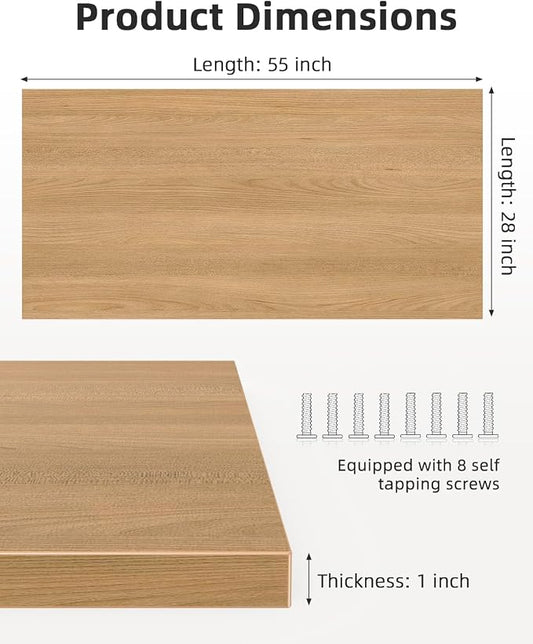 Universal 55 x 28 One-Piece Solid Wood Table Top, 1" Thick Desktop for Stand Up Height Adjustable Desk Frames, Home Office Tabletop, Countertop DIY, Elmwood