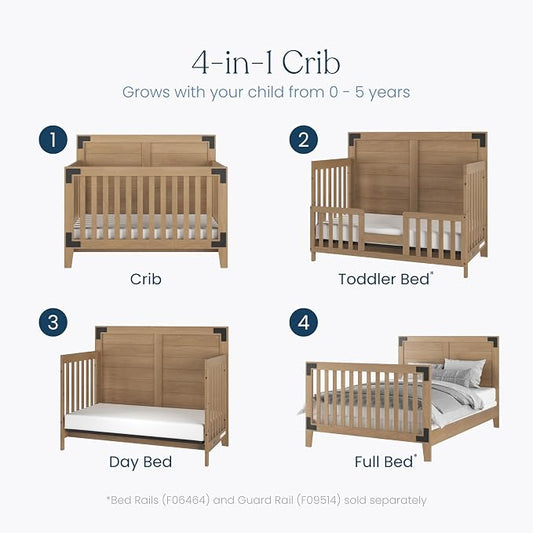 Child Craft Lucas Design 4-in-1 Convertible Baby Crib Nursery Furniture Set - Baby Bed, Toddler Bed and Full Size Bed, 3 Adjustable Mattress Positions, Real Wood, Baby Safe Finish (Nutmeg)