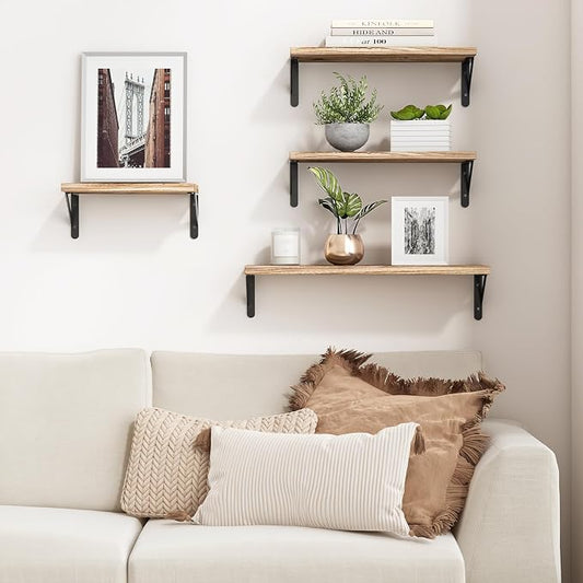 YGEOMER Floating Shelves for Wall Mounted Wall Shelves for Bedroom, Bathroom Storage, Living Room and Kitchen Farmhouse Decor(4 Different Sizes)