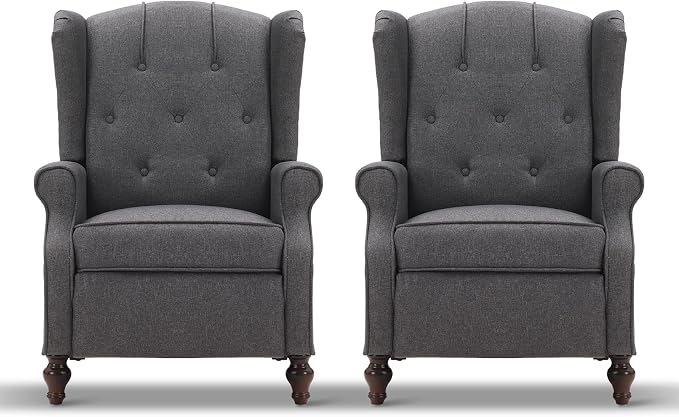 Wingback Recliner Chair with Massage and Heat Tufted Fabric Push Back Arm Chair, Recliner Chair for Living Room Bedroom Home Theater (2,Grey)
