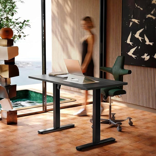 HUANUO 48" Small Electric Standing Desk Adjustable Height, 4 Memory Height Settings, Sit Stand Up Desk for Home Office & Computer Workstation, Grey