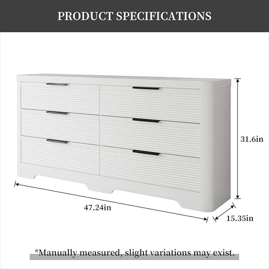 FUSUNBAO Fluted 6 Drawer Dresser, Modern Wood Dresser for Bedroom,TV Stand,Thickened Curved Profile Design,Bedroom,Entryway,Wood Drawer Organizer (White Oak)