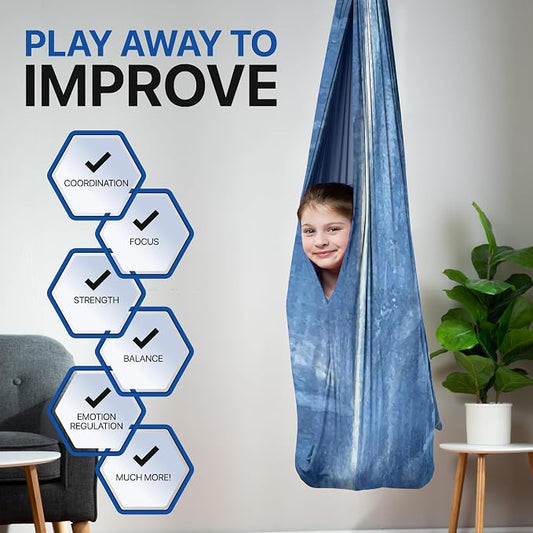 Indoor Sensory Swing for Kids or Outdoor – Holds 300lbs, Double-Layer, & 360° Swivel, Calming Compression Therapy Swing Hammock for Kids & Adults with All Hardware – Sensory-Motor Toys & Gifts