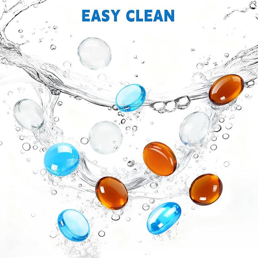 3/4 Inch Blended Fire Glass Beads,10LB Round Fire Glass Beads for Fire Pit Table, Fireplace and Fire Bowl (Caribbean Blue+Crystal Ice+Amber)