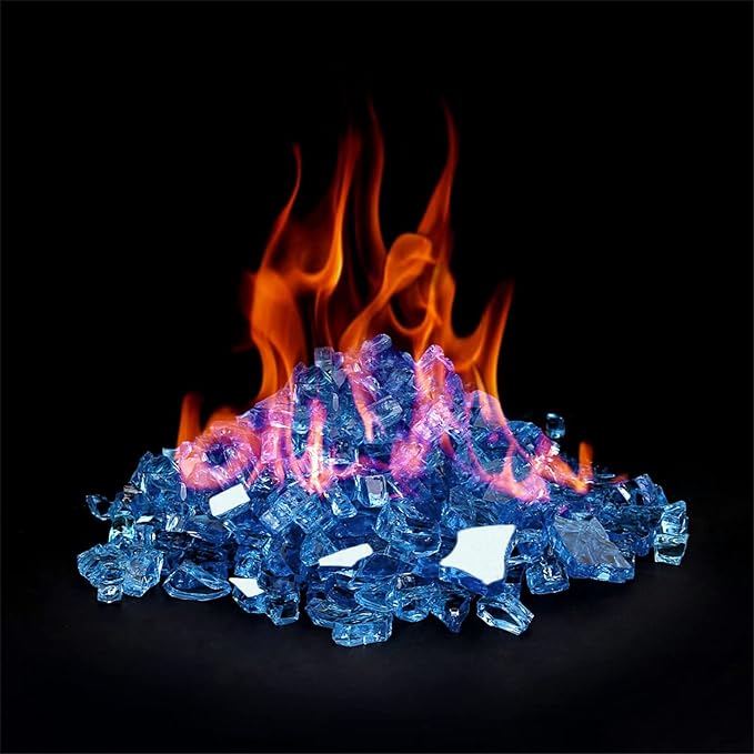 Onlyfire 10 lbs Fire Glass Rocks 1/4 Inch – Upgraded Alternative to Lava Rocks for Fire Pit, Reflective Glass for Propane Gas Fireplace, High Luster Firepit Glass Stones for Fire Table, Pacific Blue