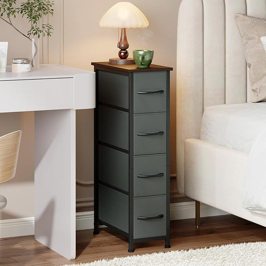 Somdot Narrow Dresser with 4 Drawers, Slim Storage Organizer Chest of Drawers with Removable Fabric Drawers for Small Spaces Bathroom Closet Bedroom Laundry, Charcoal Grey