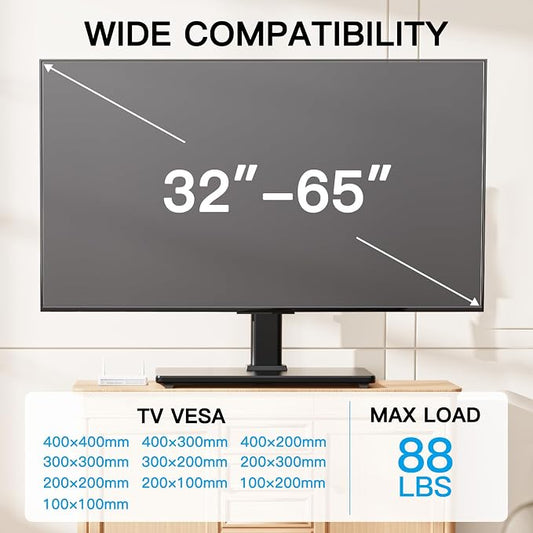 PERLESMITH Universal Swivel TV Stand Legs for 32-65 inch TVs up to 88lbs, Height Adjustable Table Top Stand Base, Television Mount Stands with Tempered Glass Base, Universal VESA 400x400mm, PSTVS17