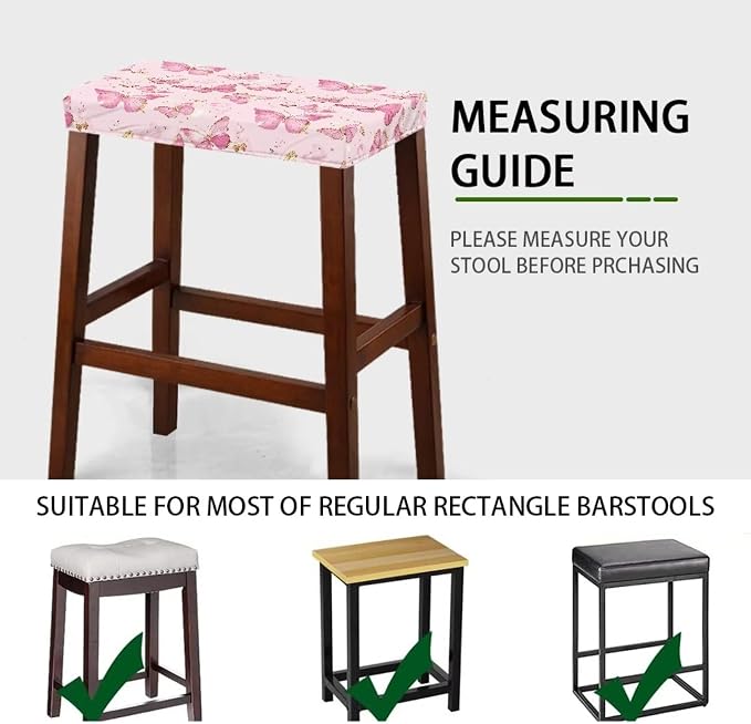 Butterfly Pink Bar Stool Seat Covers Rectangle Stool Covers Set of 2 Bench Covers Slipcover Rectangle Stretch Counter Height Bar Stools Slipcovers Counter Stool Covers Saddle Seat Cover