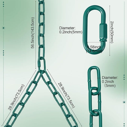 Heavy Duty Porch Swing Hanging Chain Kit (2 Pack) 1500 Lbs Capacity, Up to 7.1ft Length- Rustproof Zinc-Plated, 4 Quick Links & 2 Y-Chain Assemblies, Indoor/Outdoor Hanging Hardware(Green)